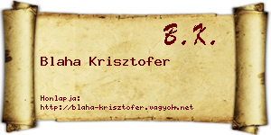 Blaha Krisztofer névjegykártya